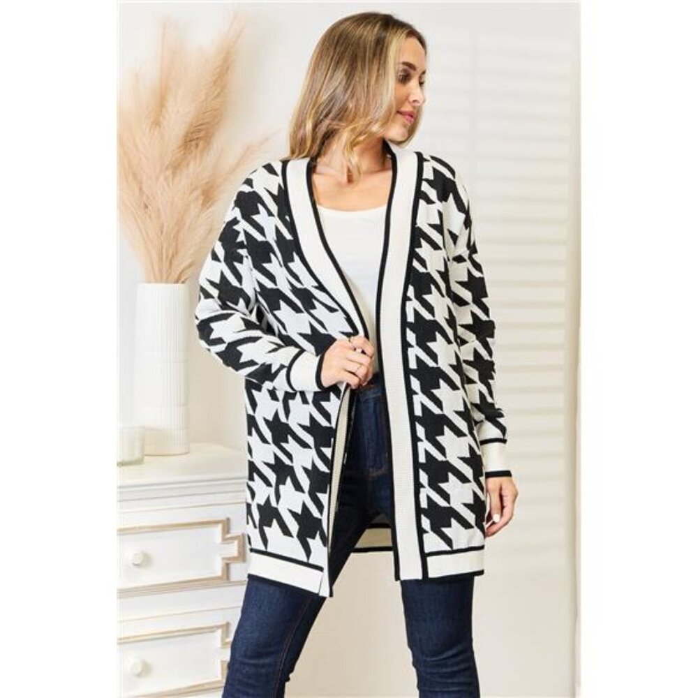 nwt‎ Mandy Woven Right Houndstooth Open Front Longline Cardigan